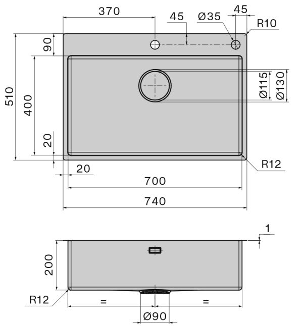 Falmec Zlewozmywak GARDA 70 Inox  SGA7000F.00#SSF